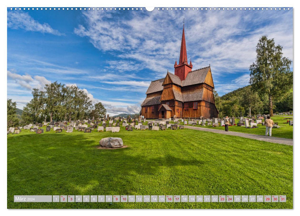 Églises en bois debout de Norvège (calendrier mural CALVENDO 2024) 