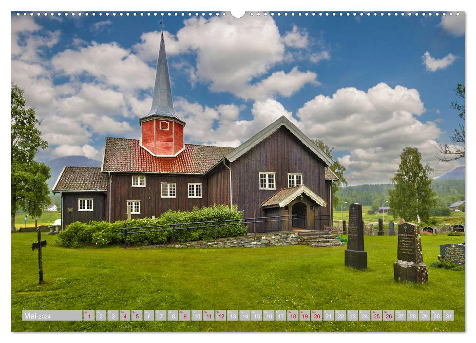 Églises en bois debout de Norvège (calendrier mural CALVENDO 2024) 