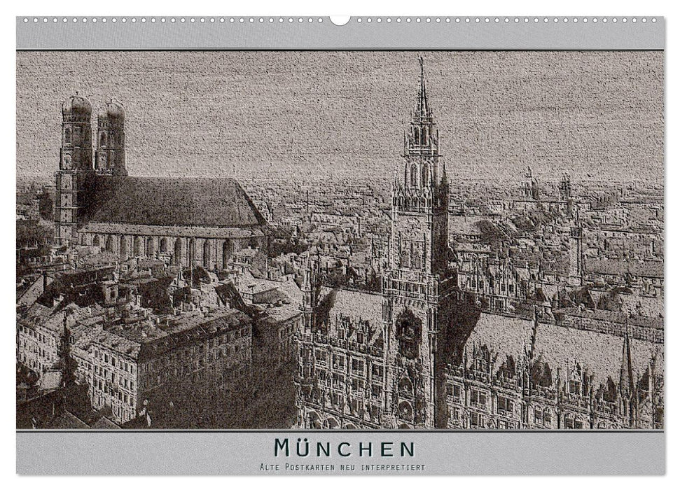 Munich, des cartes postales anciennes réinterprétées. (Calendrier mural CALVENDO 2024) 