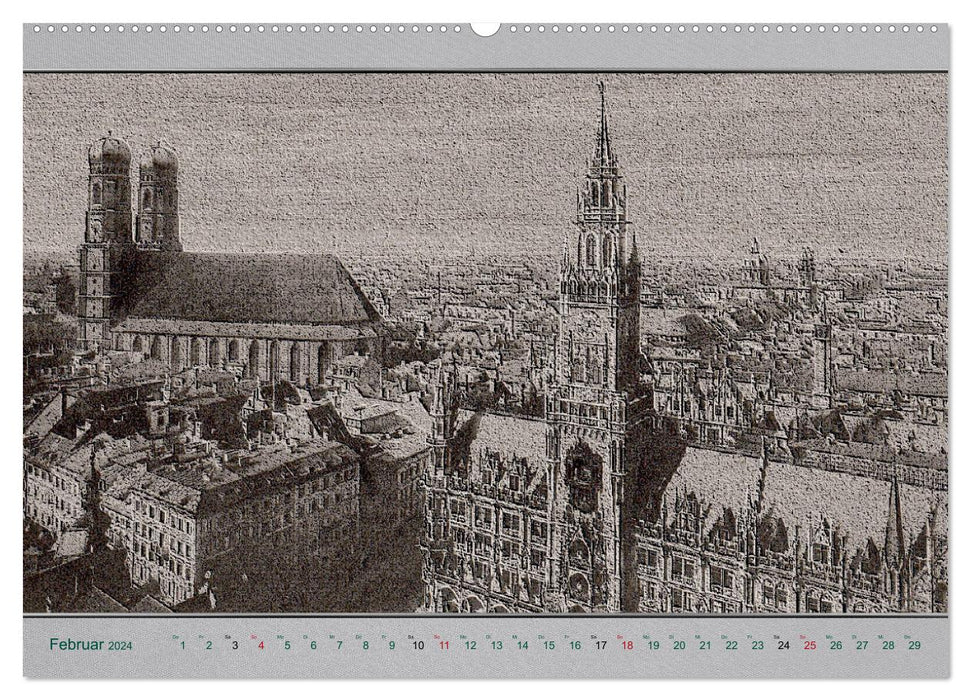 Munich, des cartes postales anciennes réinterprétées. (Calendrier mural CALVENDO 2024) 