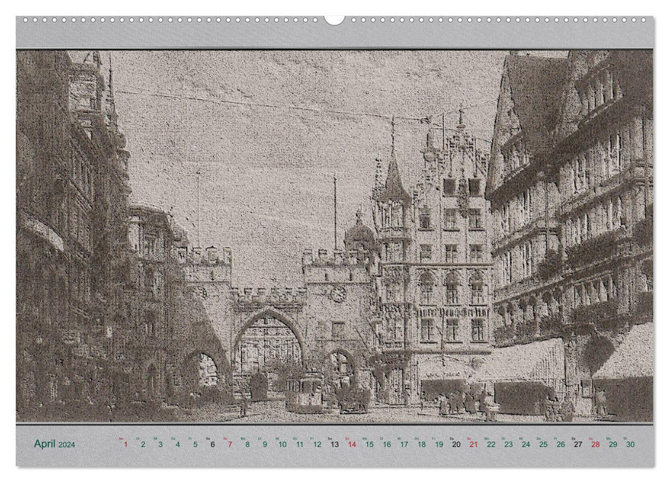 Munich, des cartes postales anciennes réinterprétées. (Calendrier mural CALVENDO 2024) 