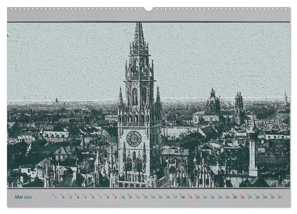 Munich, des cartes postales anciennes réinterprétées. (Calendrier mural CALVENDO 2024) 