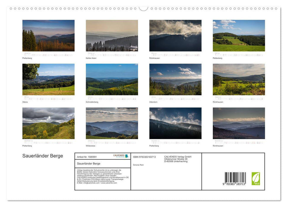 Montagnes du Sauerland (Calvendo Premium Calendrier mural 2024) 