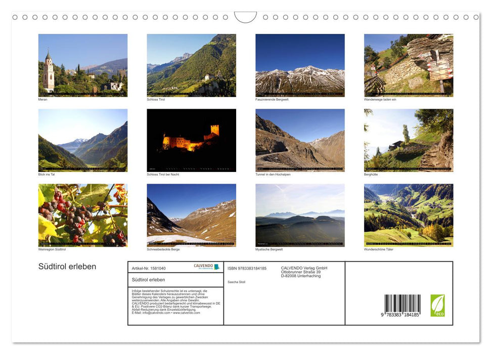 Südtirol erleben (CALVENDO Wandkalender 2024)