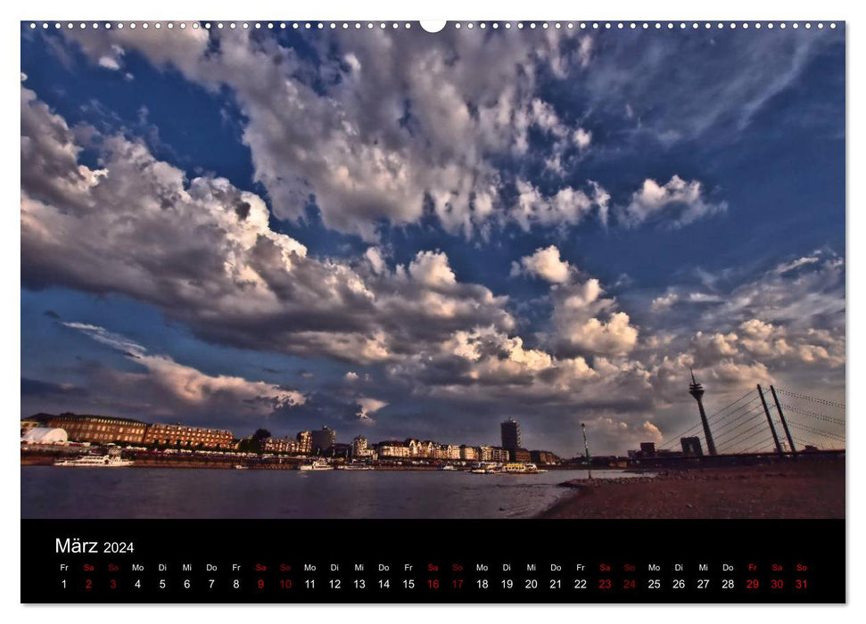 Düsseldorf - Lebendige Perspektiven des Rheinturmes (CALVENDO Wandkalender 2024)