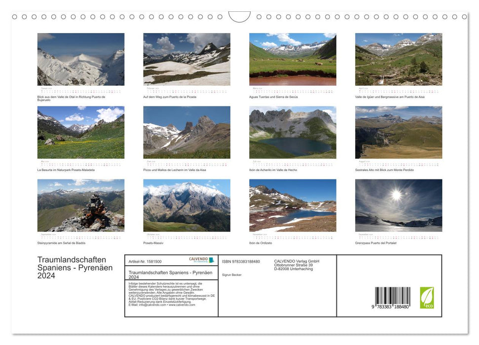 Dream landscapes of Spain - Pyrenees 2024 (CALVENDO wall calendar 2024) 