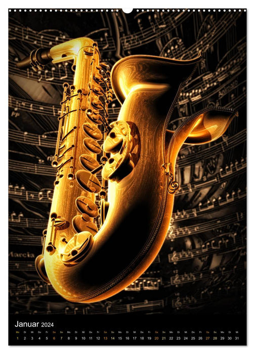VIRTUAL MUSIC - Musical instruments in hyperrealistic illustrations (CALVENDO Premium Wall Calendar 2024) 