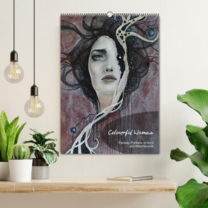 Colorful Women - Fantasy female portraits in acrylic and mixed media (CALVENDO wall calendar 2024) 