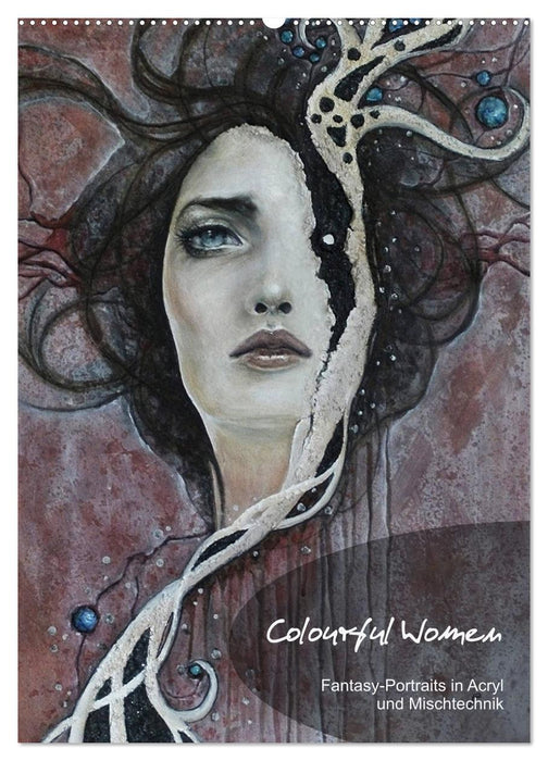 Femmes colorées - Portraits féminins fantastiques en acrylique et techniques mixtes (Calendrier mural CALVENDO 2024) 