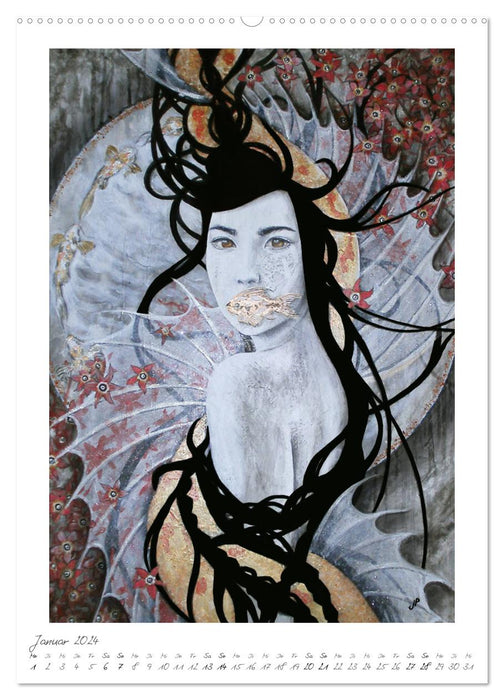 Femmes colorées - Portraits féminins fantastiques en acrylique et techniques mixtes (Calendrier mural CALVENDO 2024) 