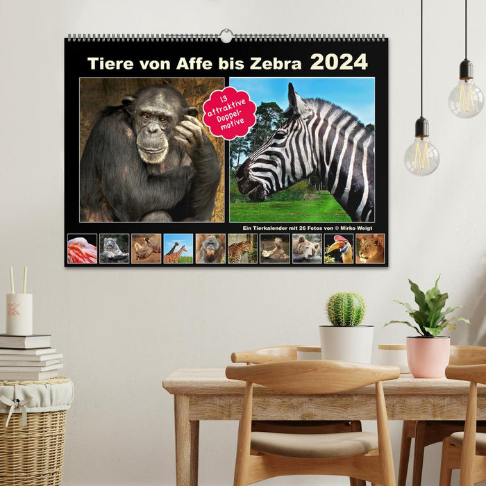 Animaux des singes aux zèbres 2024 (Calendrier mural CALVENDO 2024) 