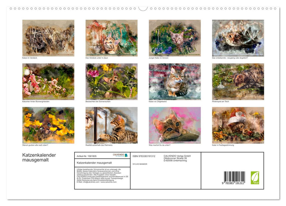 Katzenkalender mausgemalt (CALVENDO Premium Wandkalender 2024)
