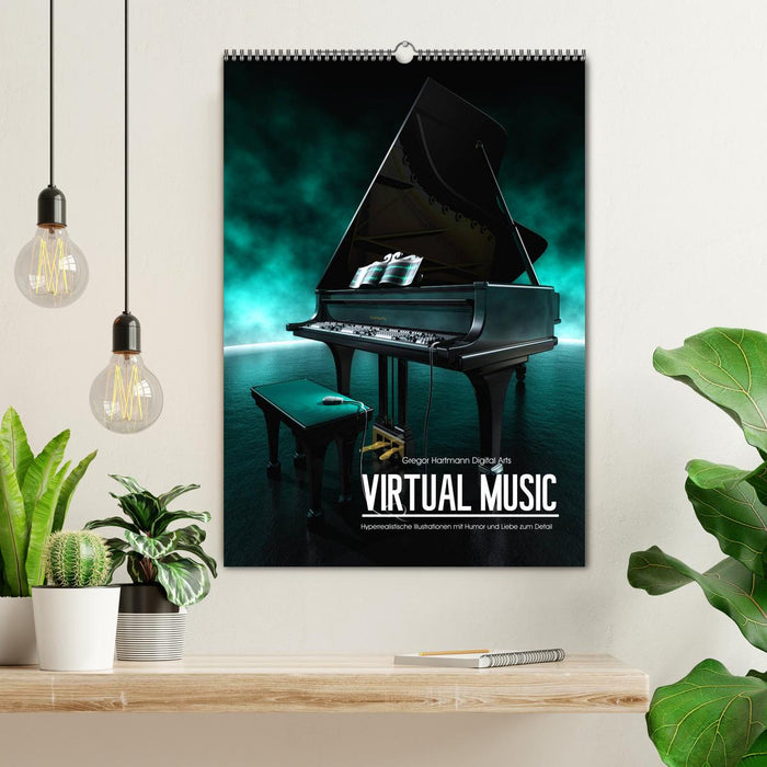 MUSIQUE VIRTUELLE - Instruments de musique en illustrations hyperréalistes (Calendrier mural CALVENDO 2024) 