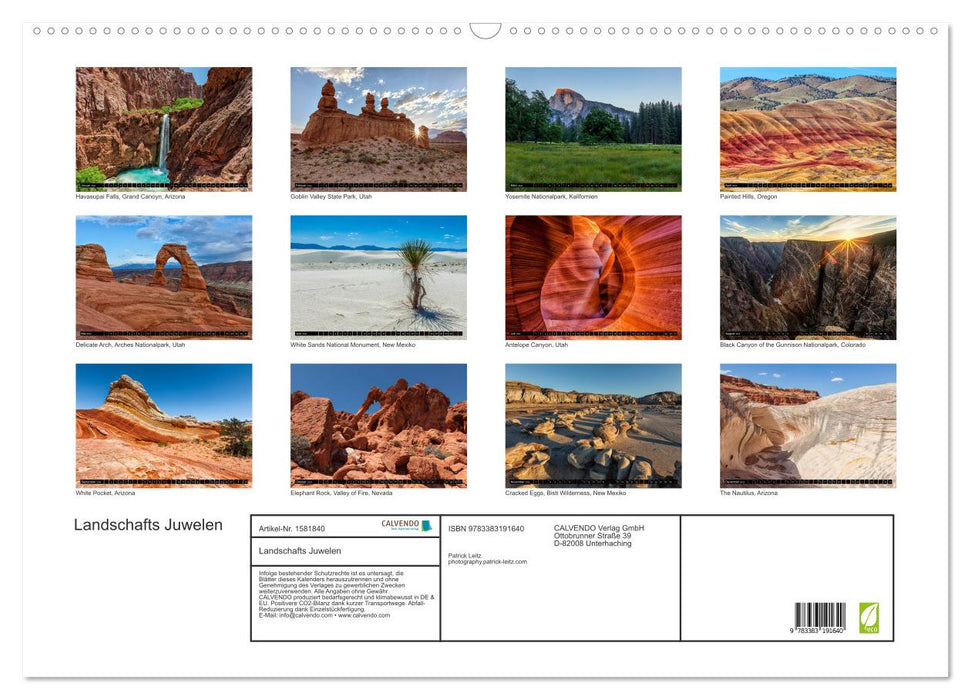 Bijoux de paysage – Paysages exquis des États-Unis (calendrier mural CALVENDO 2024) 