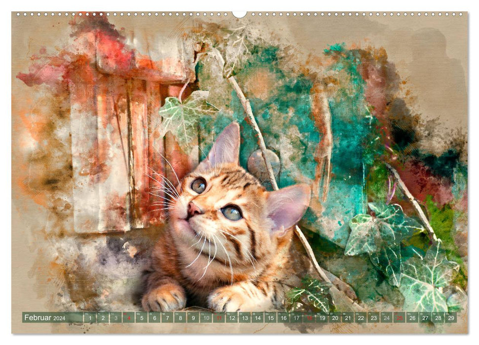 Mouse-painted cat calendar (CALVENDO wall calendar 2024) 