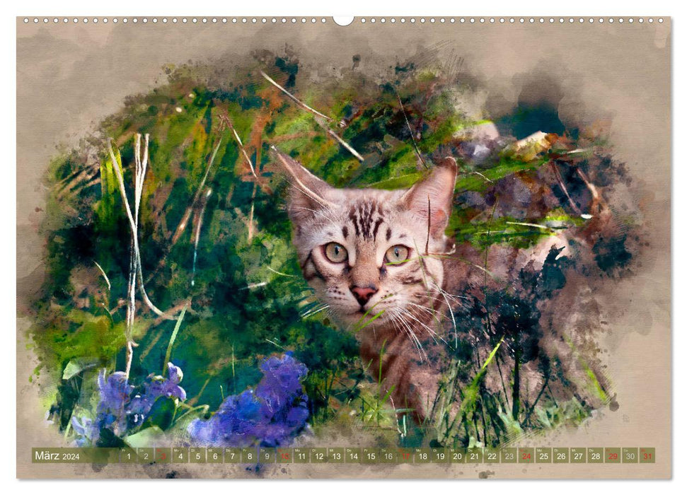 Mouse-painted cat calendar (CALVENDO wall calendar 2024) 