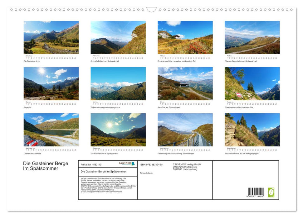 The Gastein Mountains - In Late Summer (CALVENDO Wall Calendar 2024) 