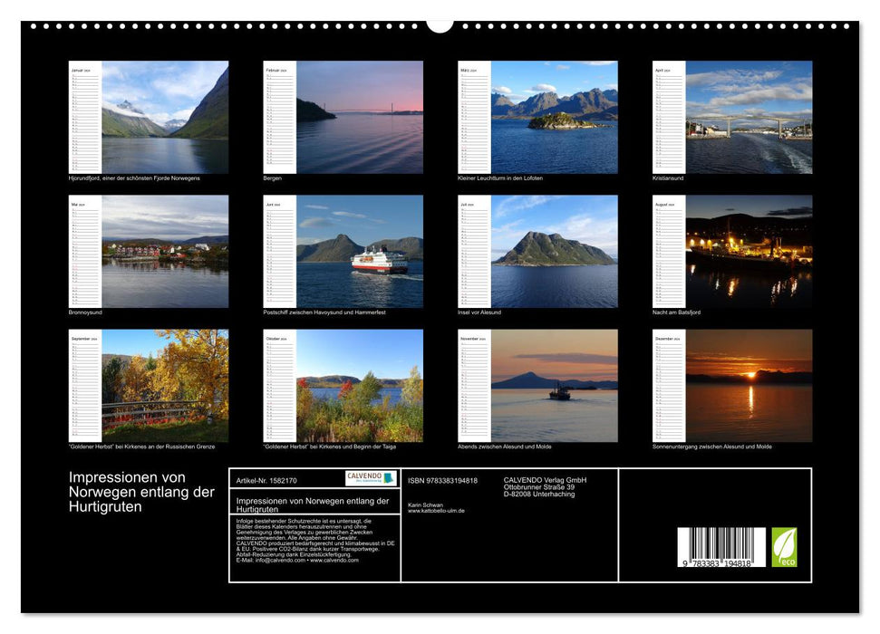 Impressions de Norvège le long du Hurtigruten (Calendrier mural CALVENDO Premium 2024) 