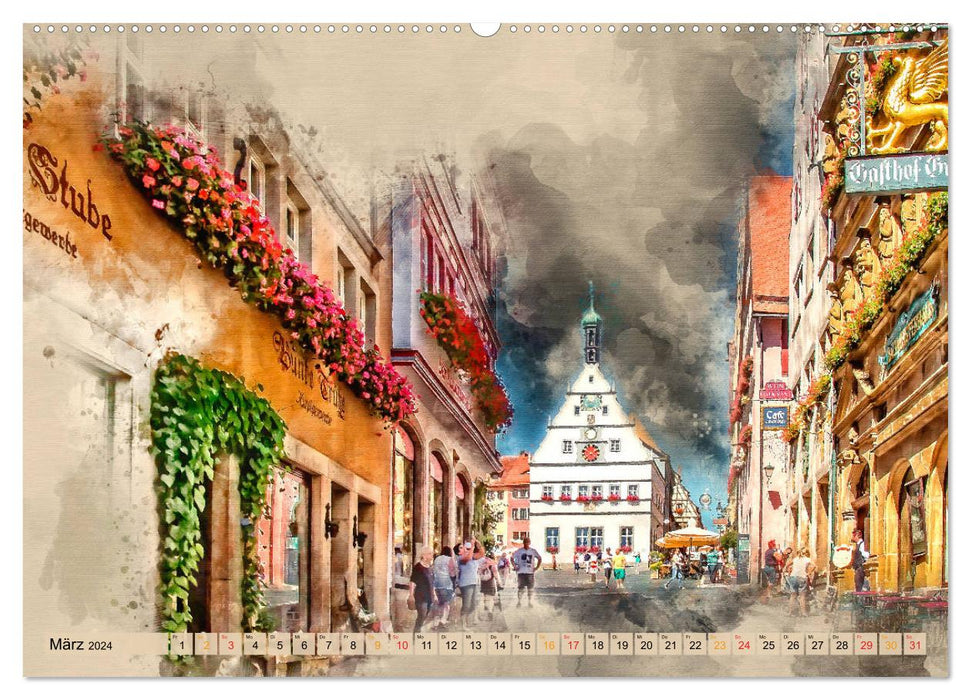 Villes romantiques - Rothenburg ob der Tauber (Calendrier mural CALVENDO 2024) 