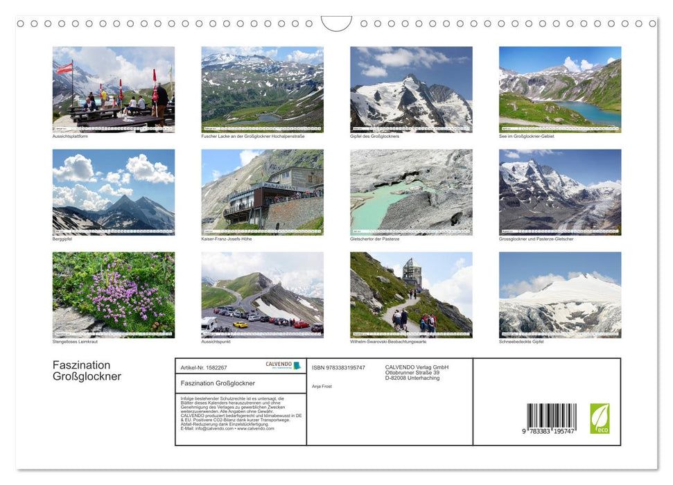 La fascination du Großglockner - vues sur la haute route alpine du Großglockner (calendrier mural CALVENDO 2024) 