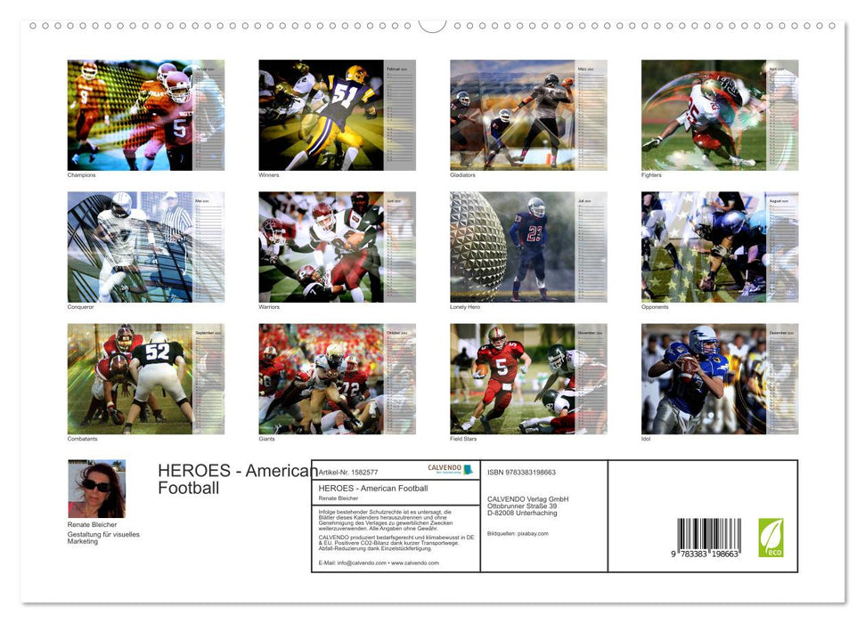 HÉROS - Football américain (Calvendo Premium Calendrier mural 2024) 