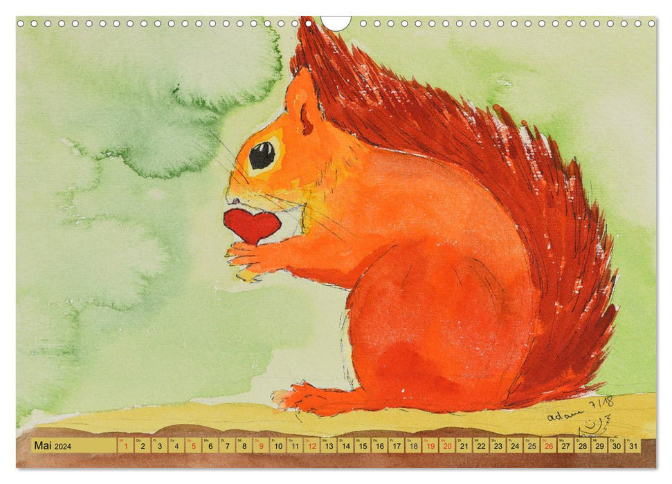 Eichhörnchen in Aquarell (CALVENDO Wandkalender 2024)