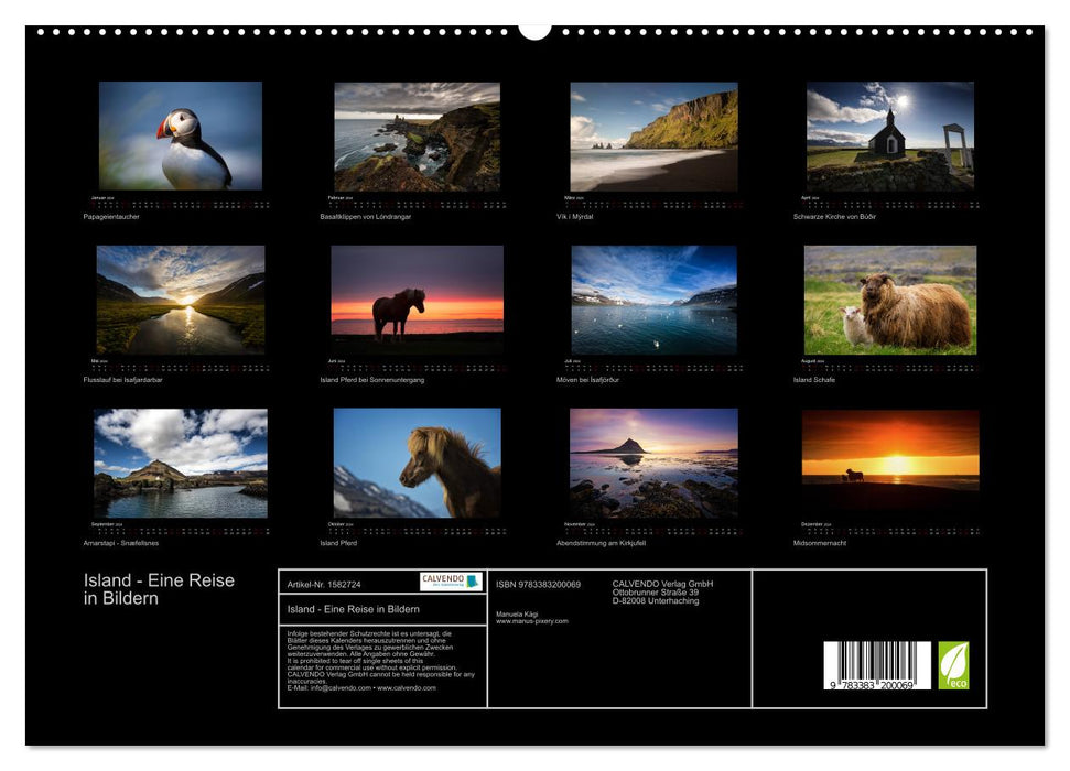 Islande - Un voyage en images (Calvendo Premium Wall Calendar 2024) 