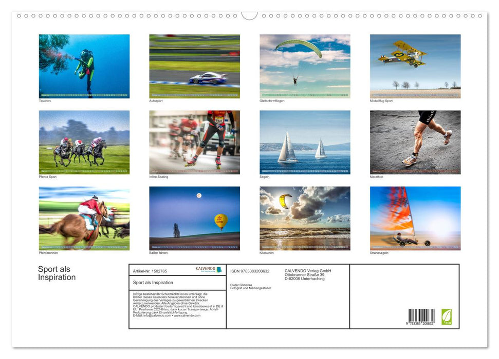 Le sport comme source d'inspiration (calendrier mural CALVENDO 2024) 