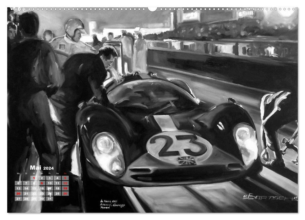 Cars and Stars, Retro-Motorsport-Gemälde in SW (CALVENDO Premium Wandkalender 2024)