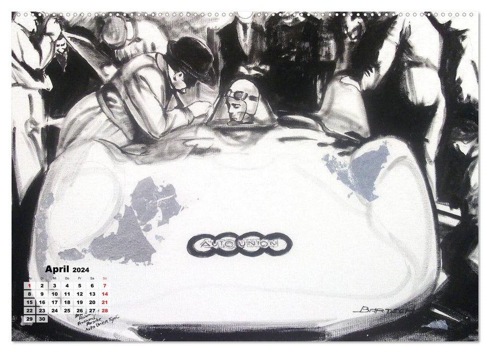 Cars and Stars, Retro-Motorsport-Gemälde in SW (CALVENDO Wandkalender 2024)