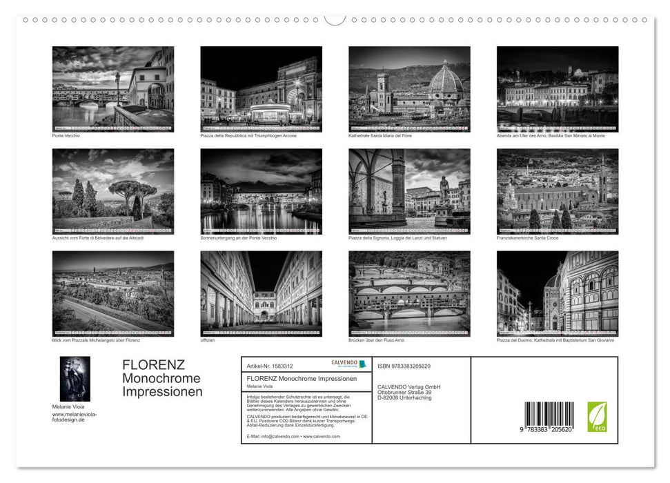 FLORENCE Impressions monochromes (Calvendo Premium Wall Calendar 2024) 