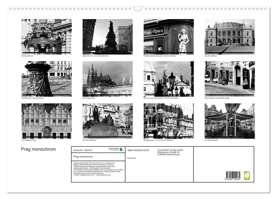 Prague monochrome (calendrier mural CALVENDO 2024) 