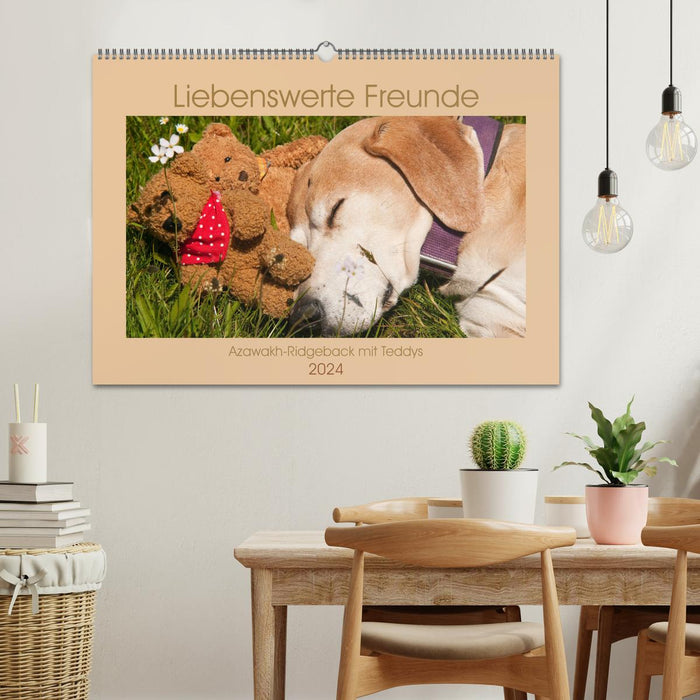 Amis adorables - Azawakh Ridgeback avec ours en peluche (Calendrier mural CALVENDO 2024) 