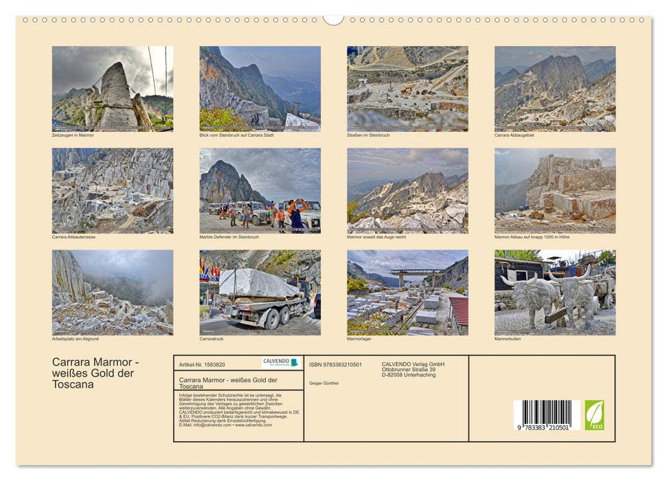 Carrara Marmor - weißes Gold der Toscana (CALVENDO Premium Wandkalender 2024)