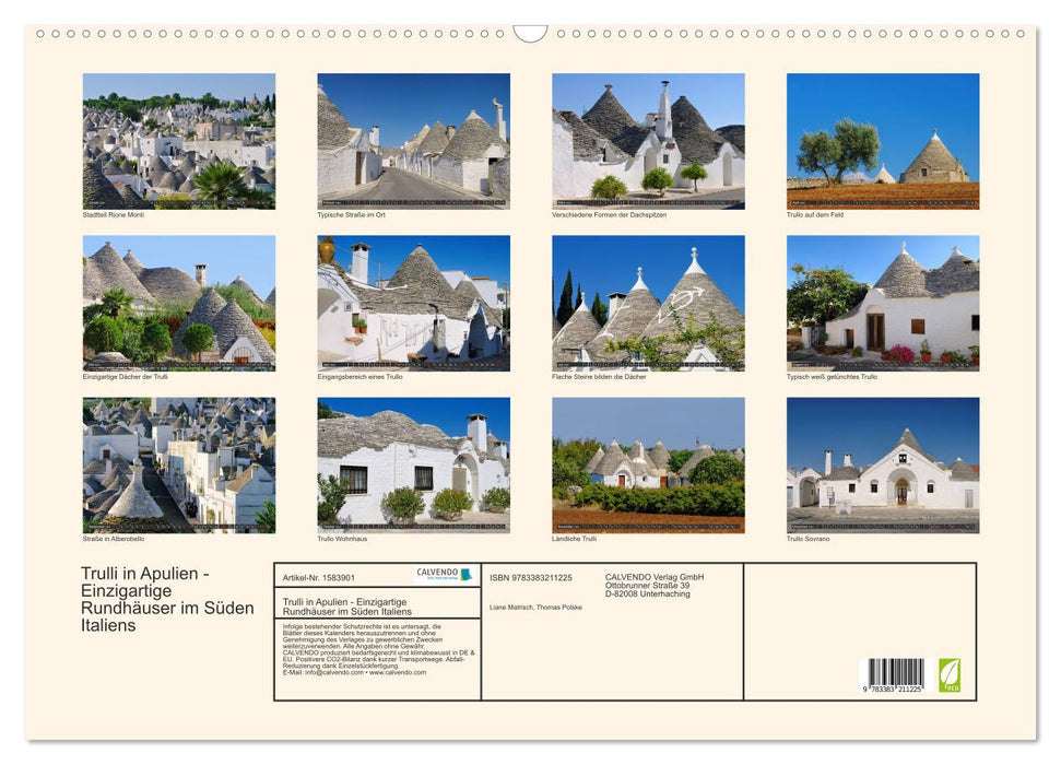 Trulli in Apulien - Einzigartige Rundhäuser im Süden Italiens (CALVENDO Wandkalender 2024)