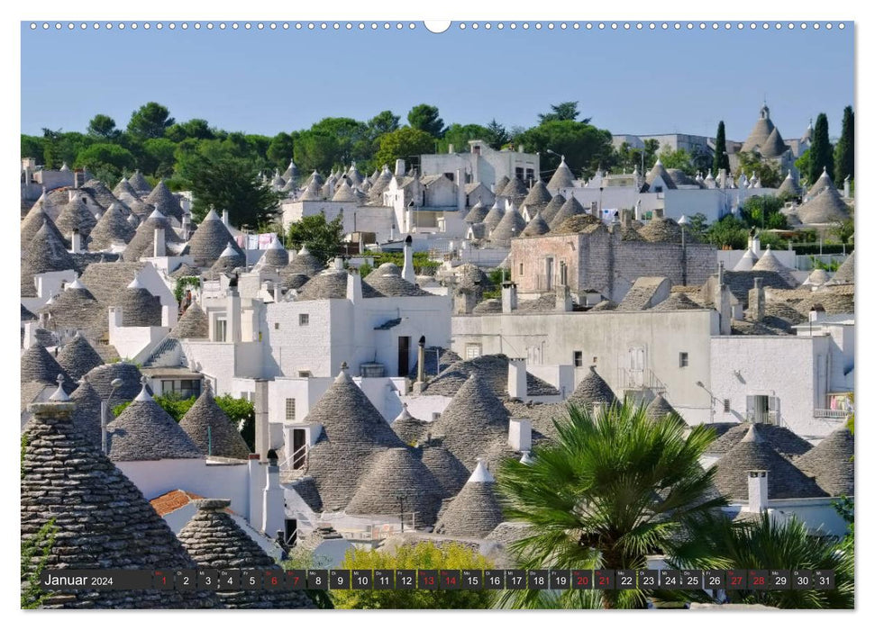 Trulli dans les Pouilles - Maisons rondes uniques dans le sud de l'Italie (calendrier mural CALVENDO 2024) 