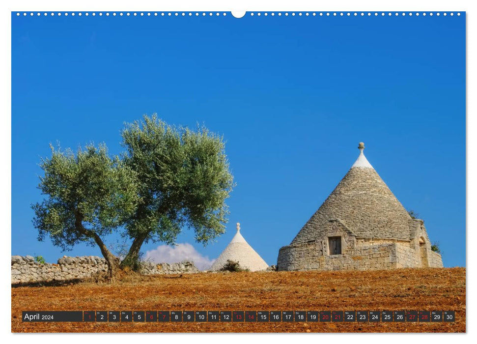 Trulli dans les Pouilles - Maisons rondes uniques dans le sud de l'Italie (calendrier mural CALVENDO 2024) 