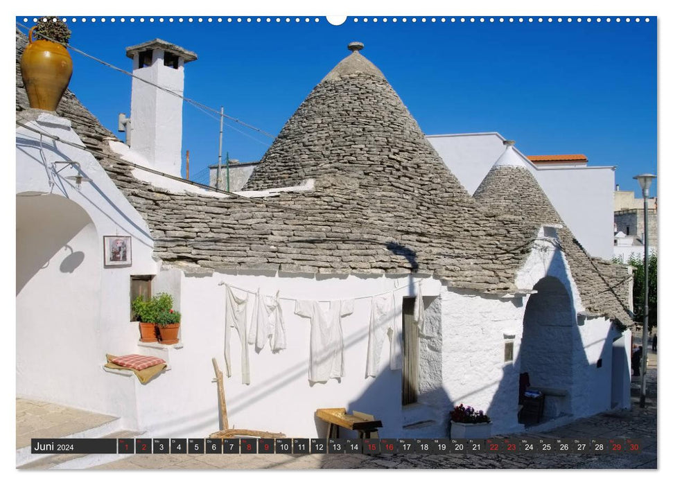 Trulli dans les Pouilles - Maisons rondes uniques dans le sud de l'Italie (calendrier mural CALVENDO 2024) 