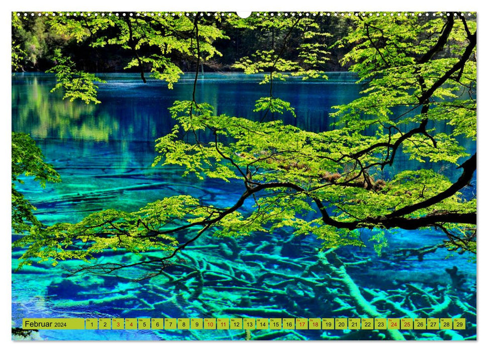 Die magischen Gewässer von Jiuzhaigou und Huanglong (CALVENDO Wandkalender 2024)