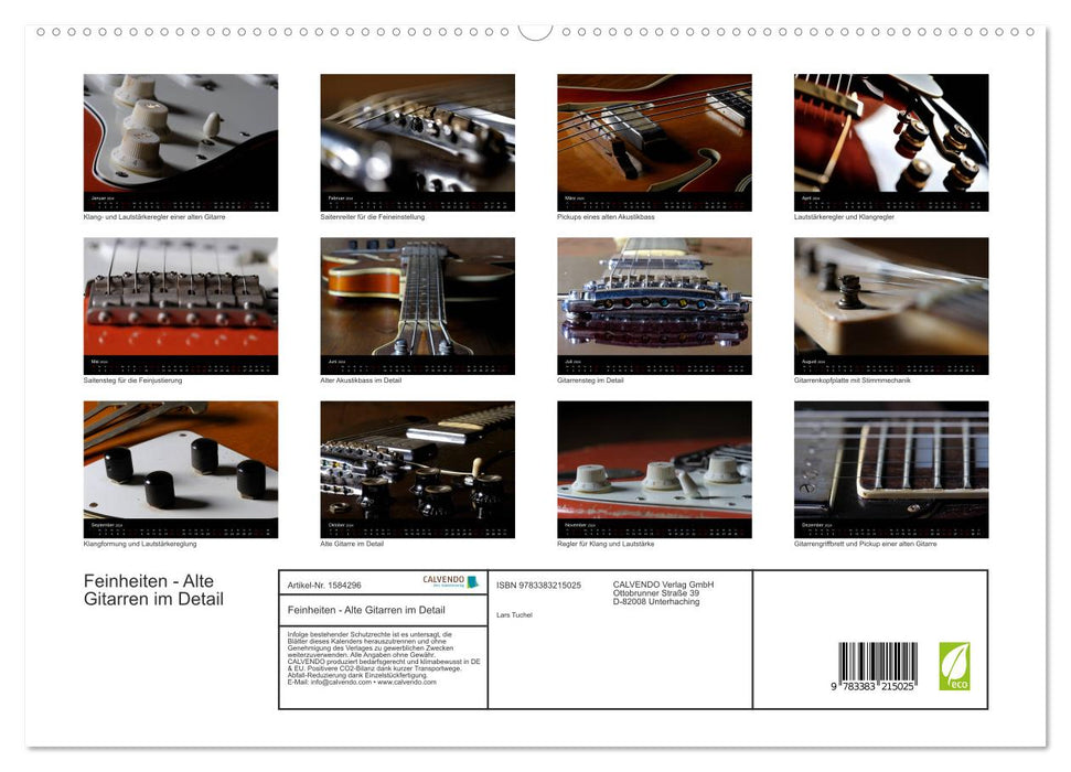 Feinheiten - Alte Gitarren im Detail (CALVENDO Premium Wandkalender 2024)
