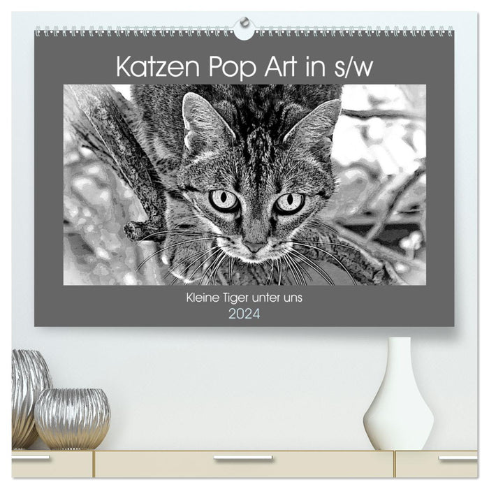 Katzen Pop Art in s/w - Kleine Tiger unter uns (CALVENDO Premium Wandkalender 2024)