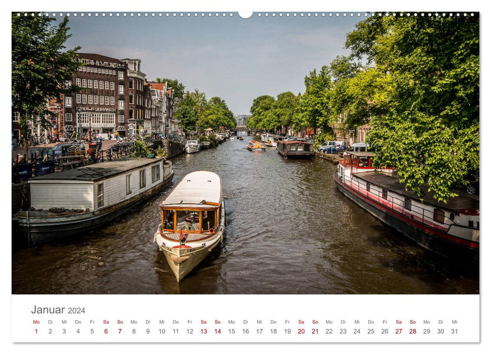 Amsterdam - Wasserstraßen und Grachten (CALVENDO Premium Wandkalender 2024)
