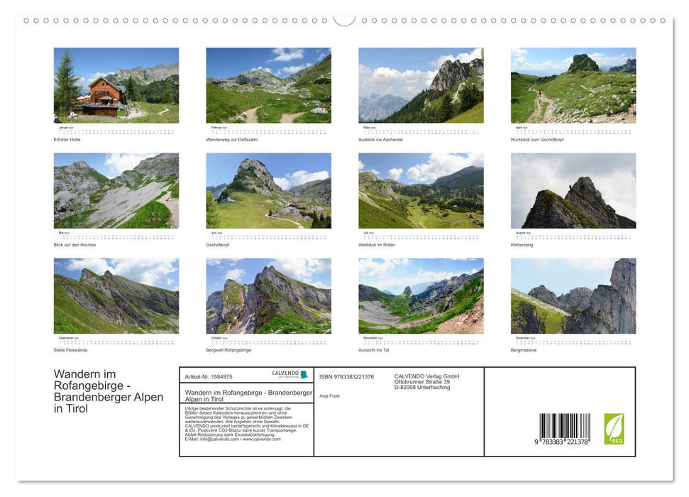 Randonnée dans les monts Rofan - Alpes de Brandenberg au Tyrol (Calendrier mural CALVENDO Premium 2024) 