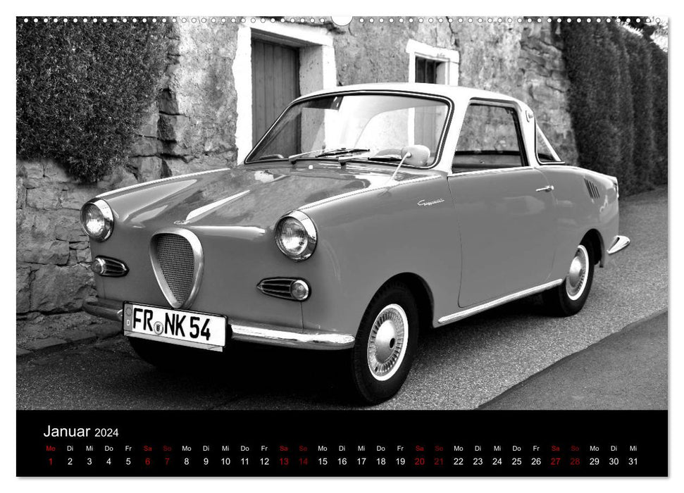 Goggomobil Coupè 250 TS en noir et blanc (Calendrier mural CALVENDO Premium 2024) 