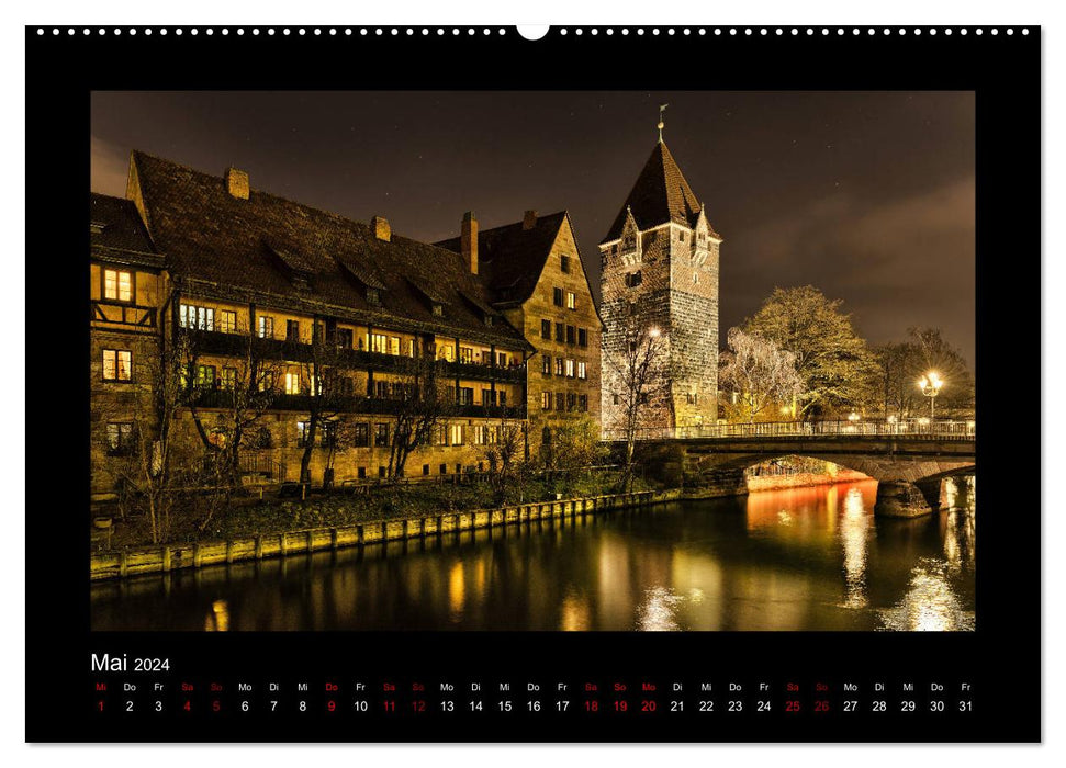 Nuremberg - La vieille ville la nuit (Calendrier mural CALVENDO 2024) 