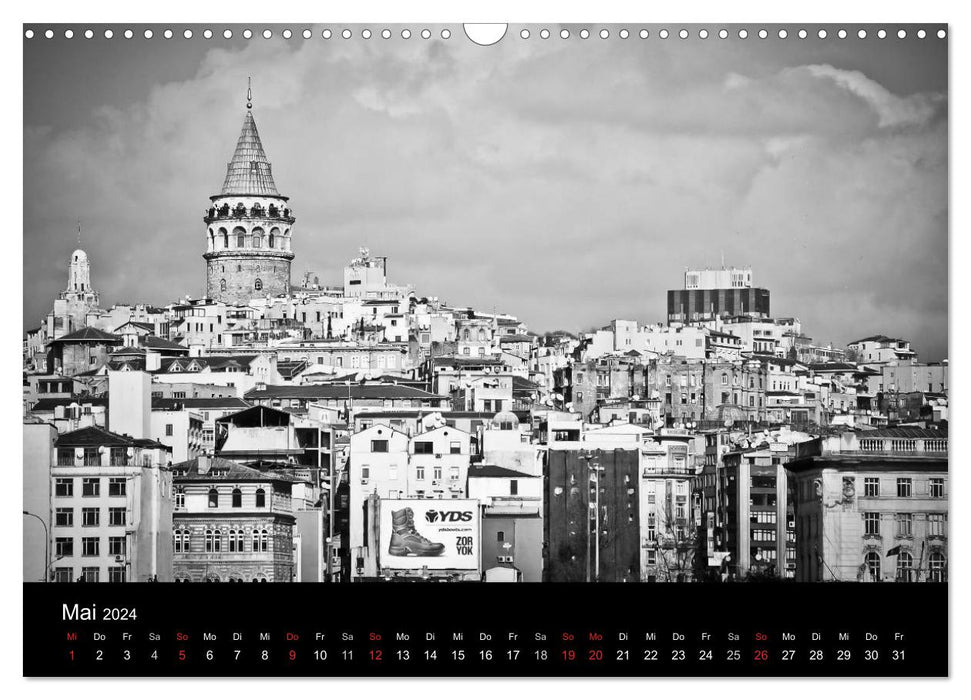 Istanbul - Ville colorée en noir et blanc (Calendrier mural CALVENDO 2024) 