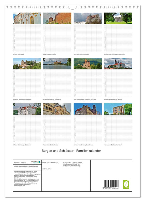 Burgen und Schlösser - Familienkalender (CALVENDO Wandkalender 2024)