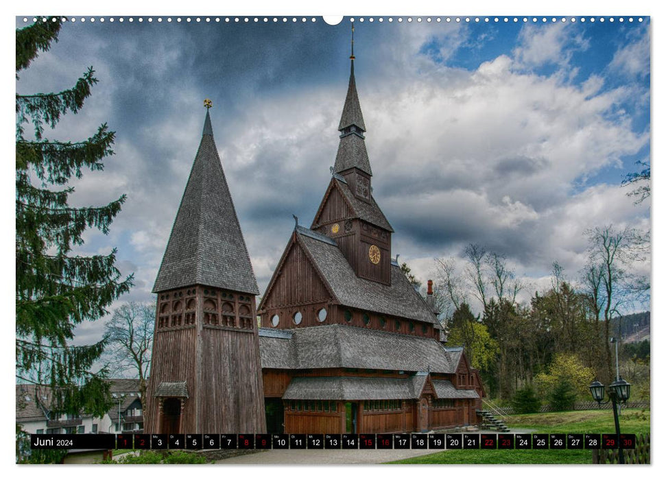 Église en bois debout Gustav Adolf. La plus belle église du Harz (Calendrier mural CALVENDO Premium 2024) 