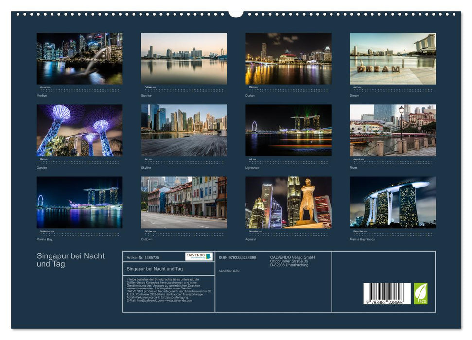 Singapour la nuit et le jour (Calvendo Premium Wall Calendar 2024) 