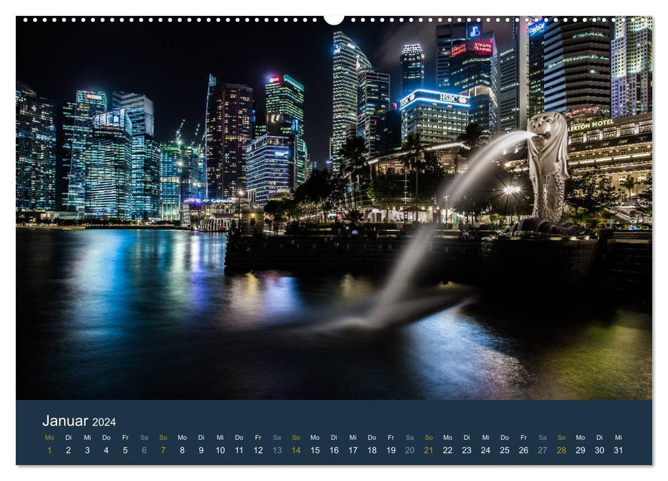 Singapur bei Nacht und Tag (CALVENDO Premium Wandkalender 2024)